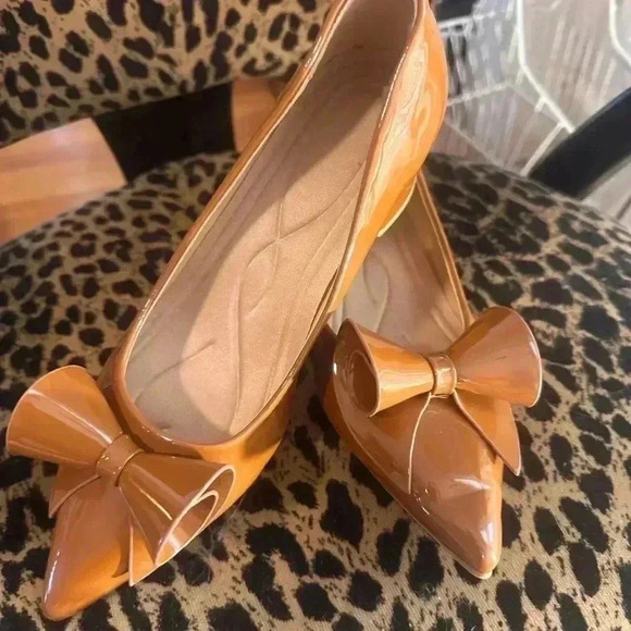 ❤️Host Pick❤️Chic Brown Orange Bow Flats - Picture 1 of 7